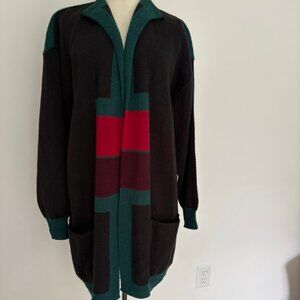 KRISS Vintage Colorblock Knit Made in Sweden Tunic Cardigan Sweater Sz M